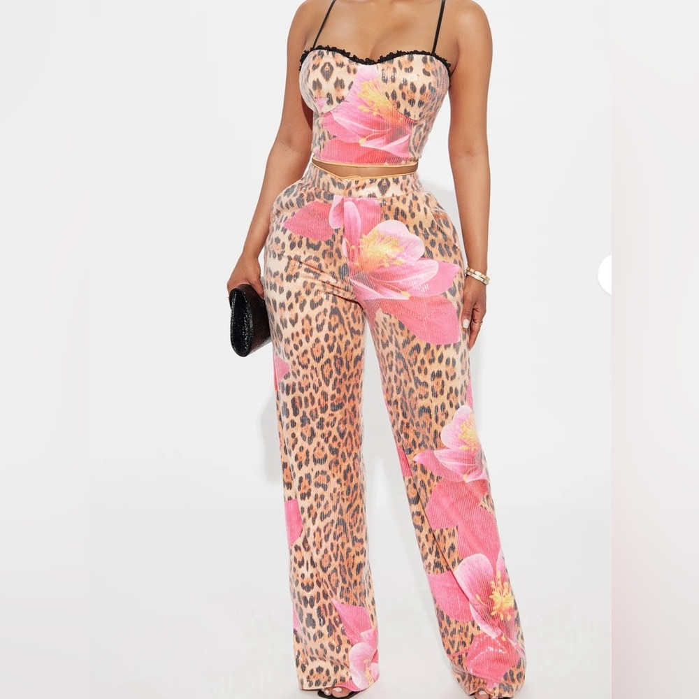 Savage Bloom Sequin Leopard Pant Set
